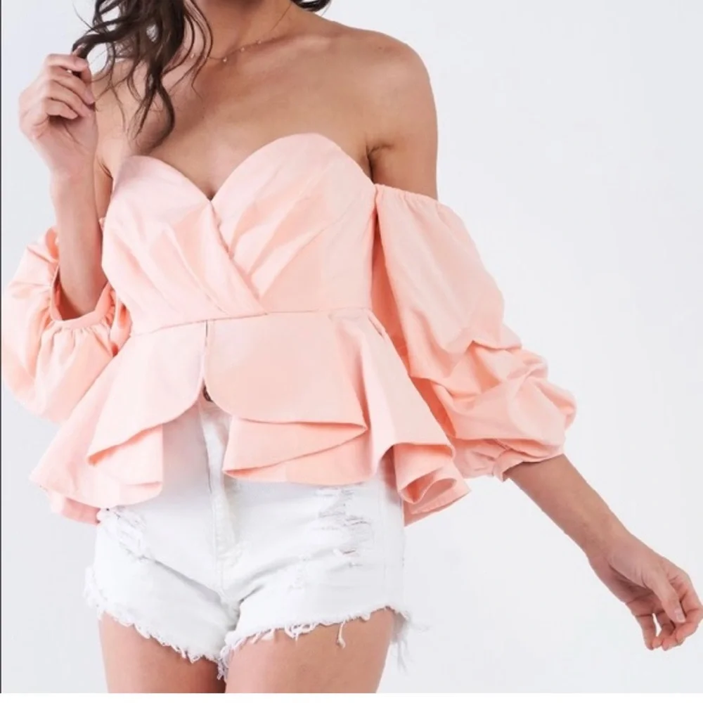 Peach Off-Shoulder Ruffle Top - Picture 1 of 4